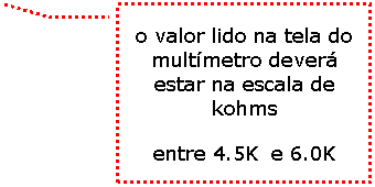 Texto explicativo 3: o valor lido na tela do mult�metro dever� estar na escala de kohms
entre 4.5K&nbsp; e 6.0K
